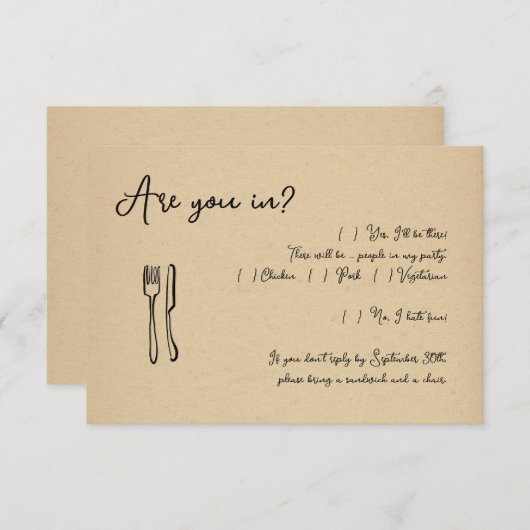 Grappig Script Uitnodiging Antwoorden Kaart Invoeg (Voorkant / Achterkant)