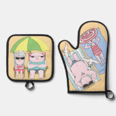 Grappig Seaside Paar Cartoon Seaside Art Ovenwant & Pannenlap Set (Voorkant)