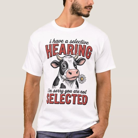 Grappig Selectief Gehoor Koe Vintage Shirt Ontwerp (Voorkant)