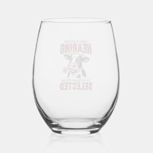 Grappig Selectief Gehoor Koe Vintage Shirt Ontwerp Wijnglas Zonder Voet