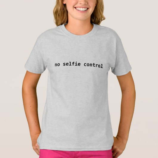 Grappig Selfie Humor T-shirt, "Geen Selfie Control T-shirt (Voorkant)