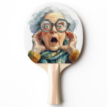 Grappig senior verrast gezicht Ping Pong Paddle