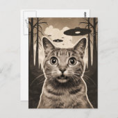 Grappig Sepia Kat en UFO's Briefkaart (Voorkant / Achterkant)