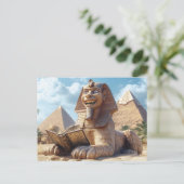 Grappig Sfinxstandbeeld dat oud boek leest in Egyp Feestdagenkaart (Staand voorkant)