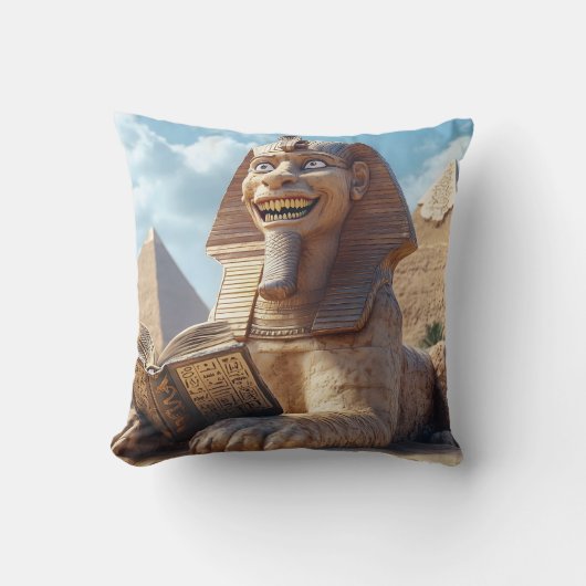 Grappig Sfinxstandbeeld dat oud boek leest in Egyp Kussen (Voorkant)