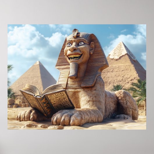 Grappig Sfinxstandbeeld dat oud boek leest in Egyp Poster (Voorkant)