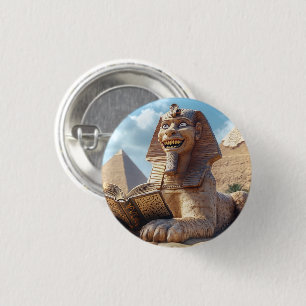 Grappig Sfinxstandbeeld dat oud boek leest in Egyp Ronde Button 3,2 Cm