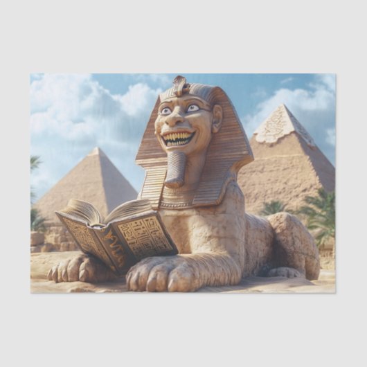 Grappig Sfinxstandbeeld dat oud boek leest in Egyp Tissuepapier (Voorkant)