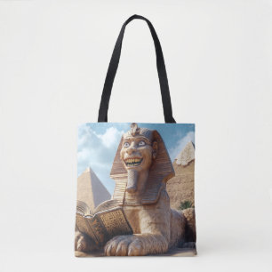 Grappig Sfinxstandbeeld dat oud boek leest in Egyp Tote Bag