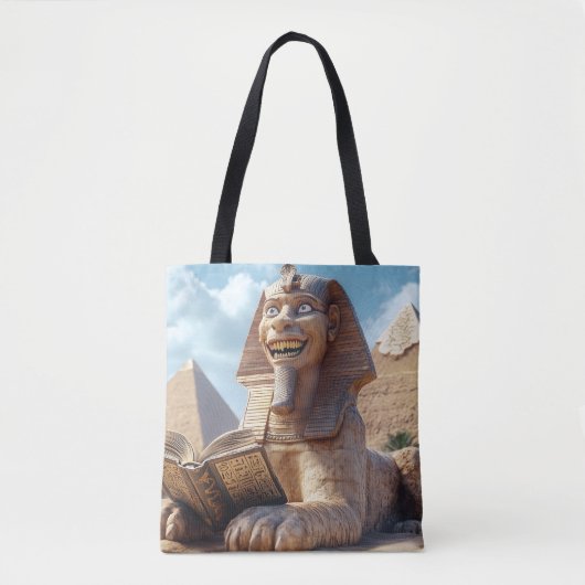 Grappig Sfinxstandbeeld dat oud boek leest in Egyp Tote Bag (Voorkant)