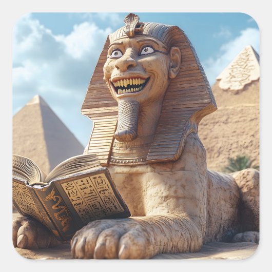 Grappig Sfinxstandbeeld dat oud boek leest in Egyp Vierkante Sticker (Voorkant)