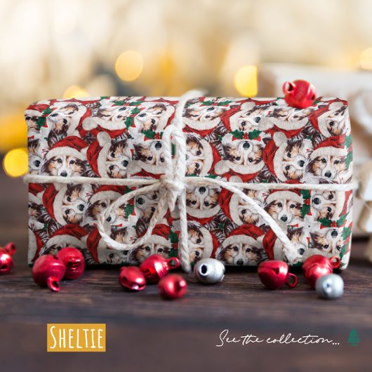Grappig Sheltie Kerstpatroon Cadeaupapier