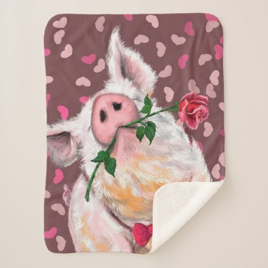 Grappig Sherpa Blanket Gentleman Pig met Roos Deken (Voorkant)