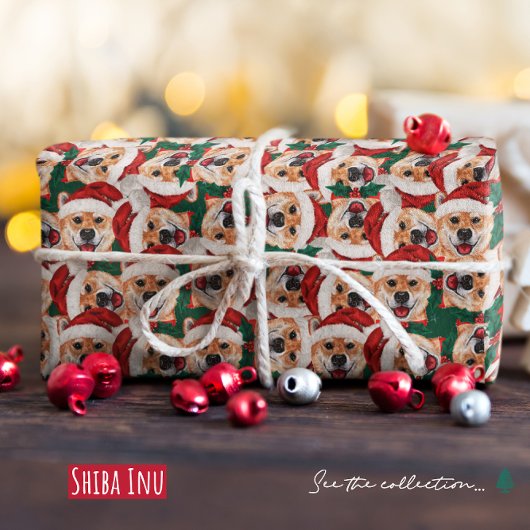 Grappig Shiba Inu Kerstpatroon Cadeaupapier