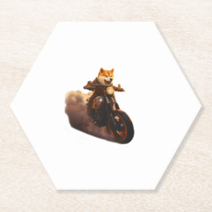 Grappig, Shiba Inu, Motorfiets, Hond, Puppet, Mann Kartonnen Onderzetters