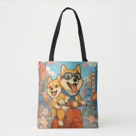 Grappig Shiba Inu rijden Tote Bag