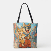 Grappig Shiba Inu rijden Tote Bag (Achterkant)