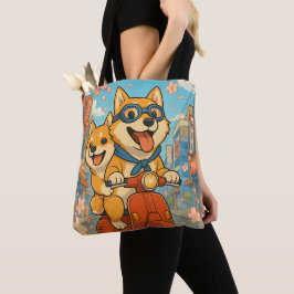 Grappig Shiba Inu rijden Tote Bag