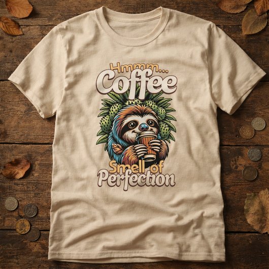 Grappig shirt met luiaard koffiedrinker