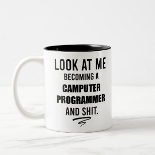 Grappig shirt met uitspraak voor computerprogramme tweekleurige koffiemok