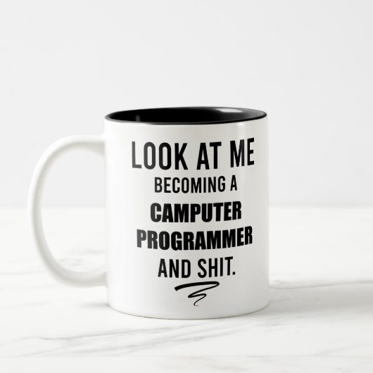 Grappig shirt met uitspraak voor computerprogramme tweekleurige koffiemok (Links)
