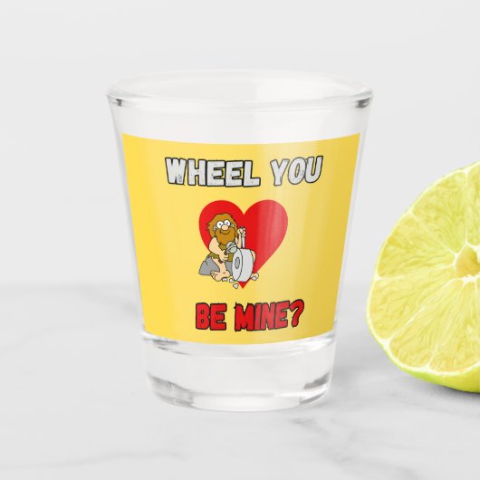 GRAPPIG! Shot Glass Caveman - Wheel You Be Mine? Shot Glas (Voorkant)