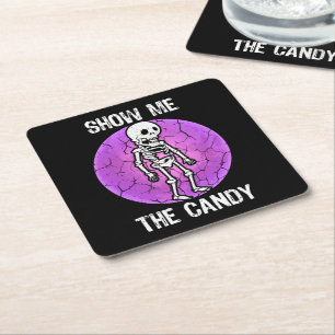 Grappig Show Me Het Snoep Halloween Droog Skelet Kartonnen Onderzetters