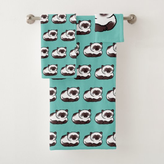 grappig siamees kattenpatroon bad handdoek (Insitu)