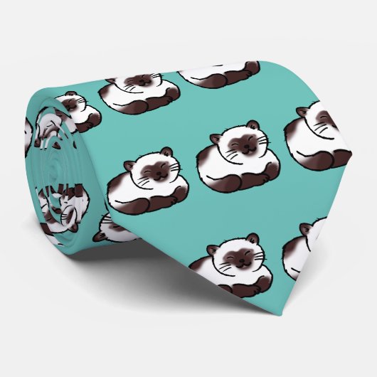 grappig siamese kattenpatroon stropdas (Opgerold)
