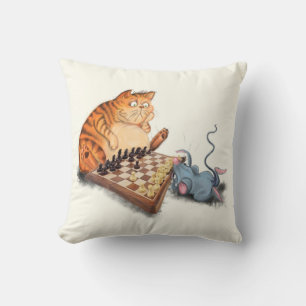 Grappig Sierkussen Kat en Muis Spelen Schaken