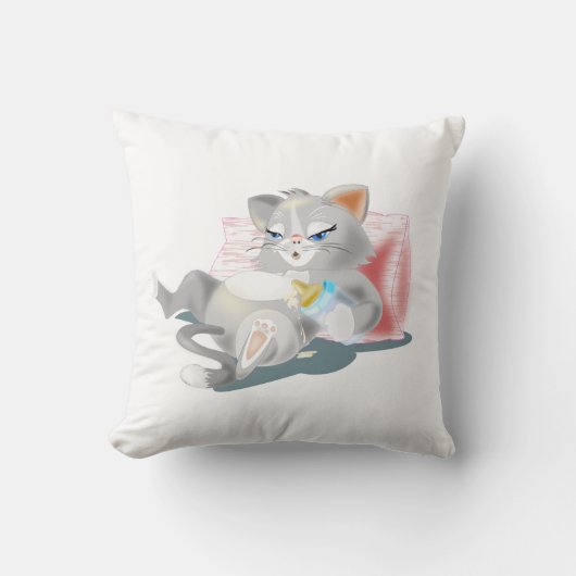 Grappig Sierkussen met Baby Cat Drink Milk (Voorkant)