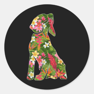 Grappig silhouet van Beagle Dog Hawaiian Floral Su Ronde Sticker
