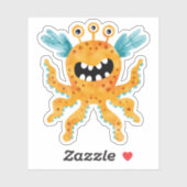 Grappig Sinaasappel Drieogig Monster met Tentakels Sticker (Vel)