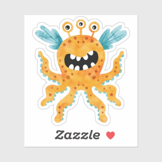 Grappig Sinaasappel Drieogig Monster met Tentakels Sticker (Vel)