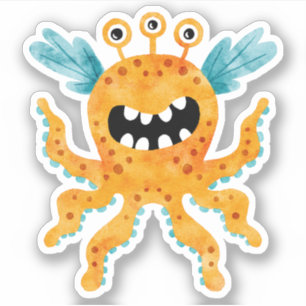 Grappig Sinaasappel Drieogig Monster met Tentakels Sticker