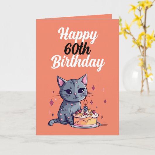Grappig Sinaasappel en witte kat man 60e verjaarda Kaart (Gele Bloem)