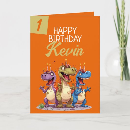 Grappig Sinaasappel & Groene Kaars Trex Boy 1e Ver Kaart (Voorkant)