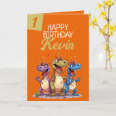 Grappig Sinaasappel & Groene Kaars Trex Boy 1e Ver Kaart (Gele Bloem)