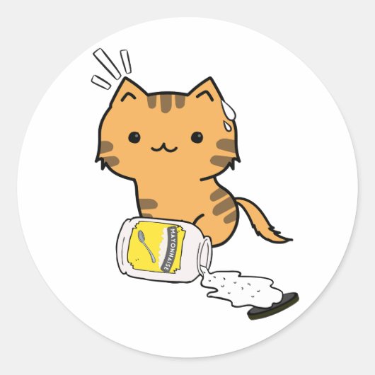Grappig Sinaasappel Kat gemorste mayonaise Ronde Sticker (Voorkant)