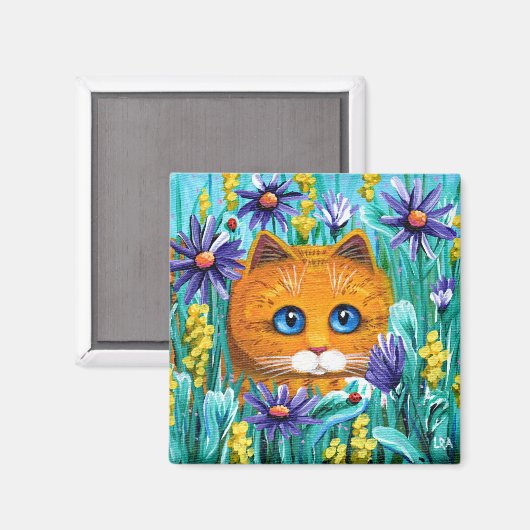Grappig Sinaasappel Tabby Cat Mouse Flowers Creati Magneet (Voorkant / Achterkant)