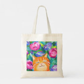 Grappig Sinaasappel Tabby Kat Met Bloemen Kattenli Tote Bag (Achterkant)