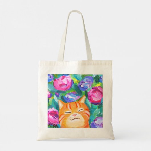 Grappig Sinaasappel Tabby Kat Met Bloemen Kattenli Tote Bag (Achterkant)