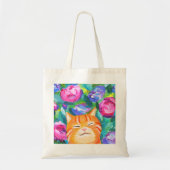 Grappig Sinaasappel Tabby Kat Met Bloemen Kattenli Tote Bag (Voorkant)