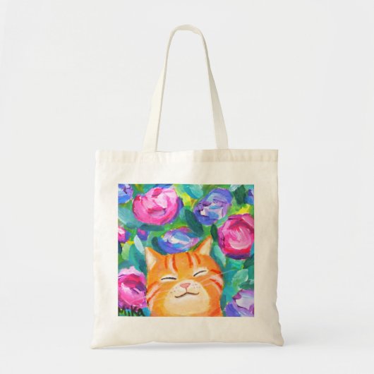 Grappig Sinaasappel Tabby Kat Met Bloemen Kattenli Tote Bag (Voorkant)