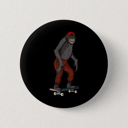 Grappig skateboard aap cadeau-idee 4 skate en half ronde button 5,7 cm (Voorkant)
