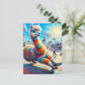 Grappig Skateboarden Alpaca Briefkaart (Staand voorkant)