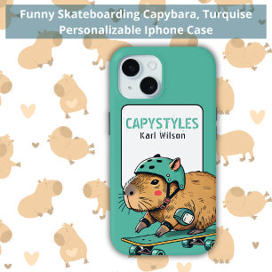 Grappig skateboarden Capybara Turquise iPhone 15 Case