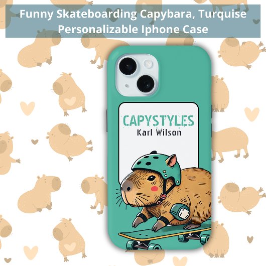 Grappig skateboarden Capybara Turquise Case-Mate iPhone Case