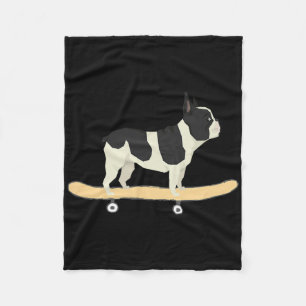 Grappig skateboarden Franse Bulldog Puppy Cadeau v Fleece Deken