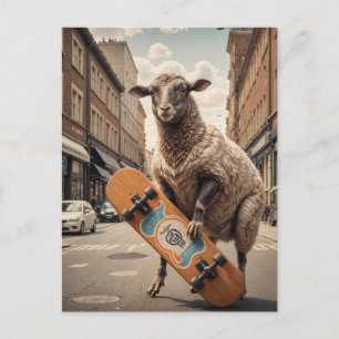 Grappig Skateboarden Schaap op een straat in de st Briefkaart